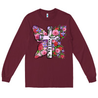 Burgundy faith butterfly cross Long Sleeve Tee - Zillion Design Studio