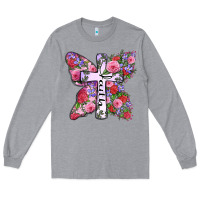 Heather Grey faith butterfly cross Long Sleeve Tee - Zillion Design Studio