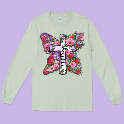Faith Butterfly Cross Long Sleeve Tee Designed By Zillion Design Studio