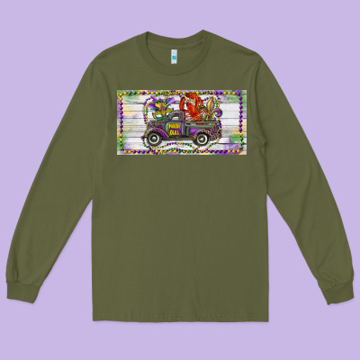 Long Sleeve Tee Mardi Gras Truck And Fleur De Lis Crawfish