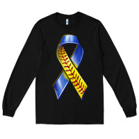 Black down syndrome ribbon softball Long Sleeve Tee - texasbilliewilder