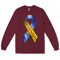 Burgundy down syndrome ribbon softball Long Sleeve Tee - texasbilliewilder