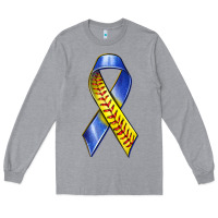 Heather Grey down syndrome ribbon softball Long Sleeve Tee - texasbilliewilder