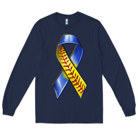 Navy down syndrome ribbon softball Long Sleeve Tee - texasbilliewilder