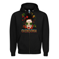 Black Mexicana Skull Girl Messy Bun Zipper Hoodie - texasbilliewilder
