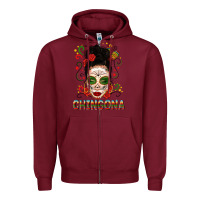 Burgundy Mexicana Skull Girl Messy Bun Zipper Hoodie - texasbilliewilder