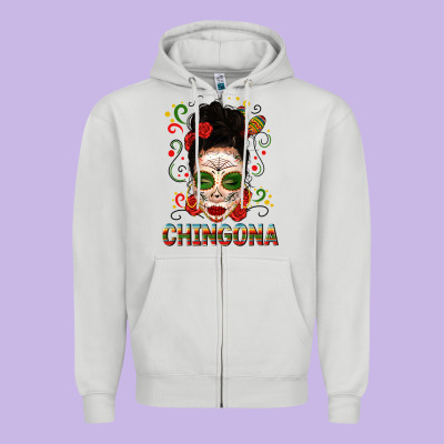 Mexicana Skull Girl Messy Bun Zipper Hoodie Designed By Texasbilliewilder