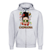 Heather Grey Mexicana Skull Girl Messy Bun Zipper Hoodie - texasbilliewilder