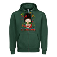 Sports Green Mexicana Skull Girl Messy Bun Zipper Hoodie - texasbilliewilder