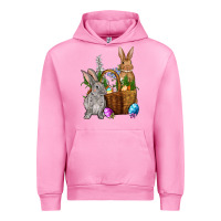 Fuchsia Pink Bunnys carrots eggs with basket Easter Urban Hoodie - NancyCooperArtShop