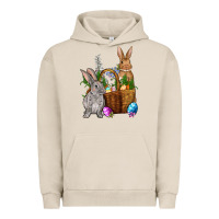 Pigment French Oak Bunnys carrots eggs with basket Easter Urban Hoodie - NancyCooperArtShop