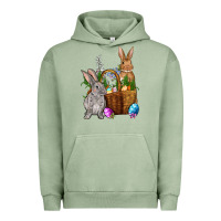 Pigment Oil Green Bunnys carrots eggs with basket Easter Urban Hoodie - NancyCooperArtShop