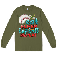 Army Green eat sleep baseball repeat Long Sleeve Tee - texasbilliewilder