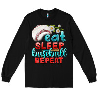 Black eat sleep baseball repeat Long Sleeve Tee - texasbilliewilder