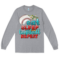 Heather Grey eat sleep baseball repeat Long Sleeve Tee - texasbilliewilder