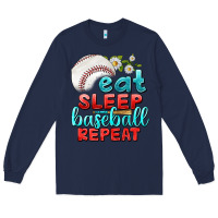 Navy eat sleep baseball repeat Long Sleeve Tee - texasbilliewilder