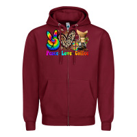 Burgundy peace love  coffee Zipper Hoodie - Zillion Design Studio