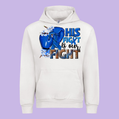 His Fight Is Our Fight Colon Cancer Blue Ribbon Urban Hoodie Designed By Nancycooperartshop