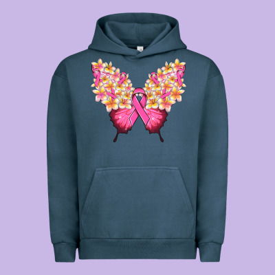 Pink Ribbon Breast Cancer Butterfly Urban Hoodie Designed By Nancycooperartshop