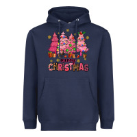 Navy pink christmas trees Heavyweight Hoodie - AdoDesignShop