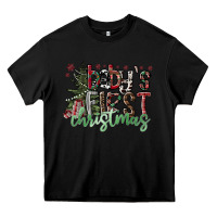 Black Baby's First Christmas Heavy Core Tee - CowhideDigitalArt