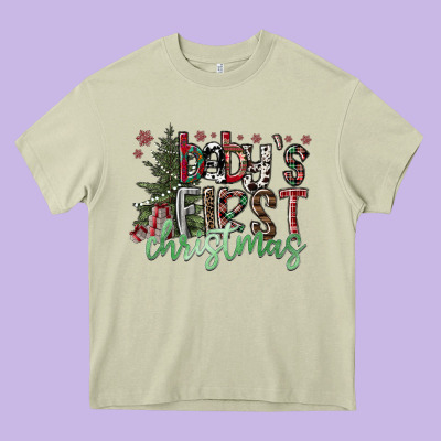 Baby's First Christmas Heavy Core Tee Designed By Cowhidedigitalart