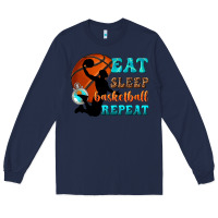 Navy eat sleep basketball repeat Long Sleeve Tee - texasbilliewilder