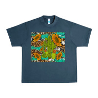 Midnight Navy cactus and sunflowers turquoise leopard cowhide Urban Heavy Tee - Artiststas