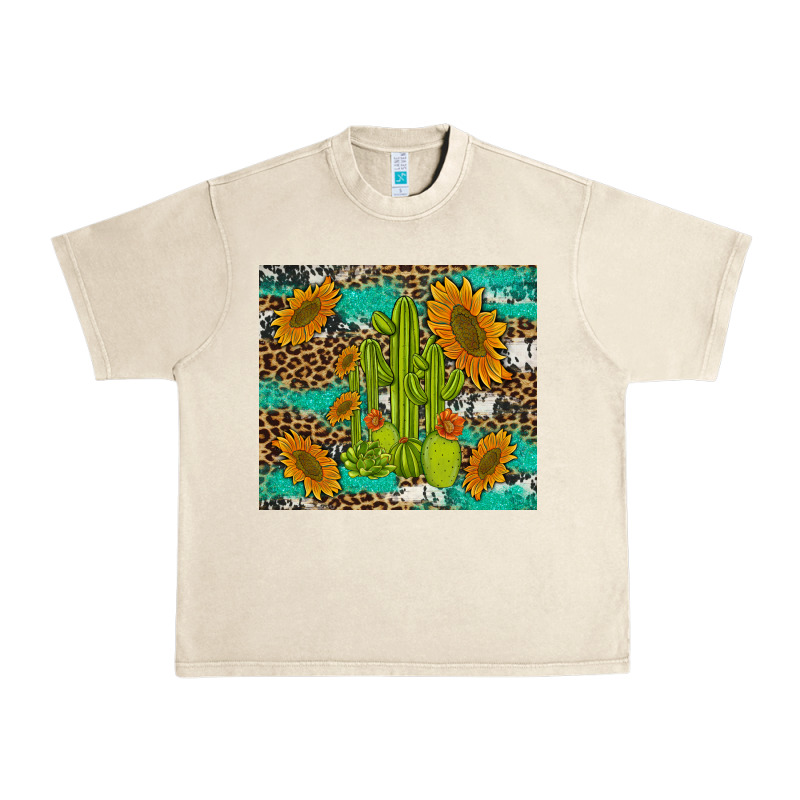 Cactus And Sunflowers Turquoise Leopard Cowhide Urban Heavy Tee by Artiststas | Teevron