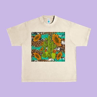 Cactus And Sunflowers Turquoise Leopard Cowhide Urban Heavy Tee Designed By Artiststas