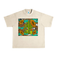 Sandshell cactus and sunflowers turquoise leopard cowhide Urban Heavy Tee - Artiststas