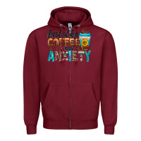 Burgundy fueled by coffee and anxiety Zipper Hoodie - Zillion Design Studio