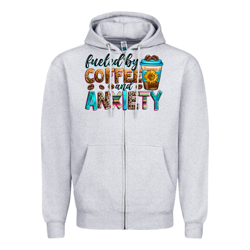 Fueled By Coffee And Anxiety Zipper Hoodie by Zillion Design Studio | Teevron