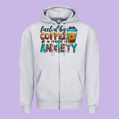 Fueled By Coffee And Anxiety Zipper Hoodie Designed By Zillion Design Studio