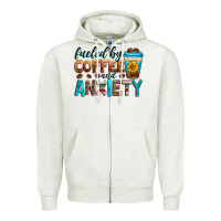 Oatmeal Heather fueled by coffee and anxiety Zipper Hoodie - Zillion Design Studio