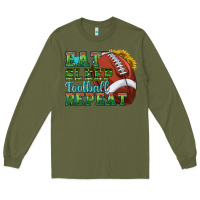 Army Green eat sleep football repeat Long Sleeve Tee - texasbilliewilder