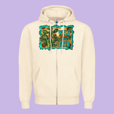 Wild And Free Cactus Zipper Hoodie Designed By Ranaportraitstore