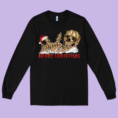 Long Sleeve Tee Merry christmas skeleton