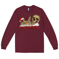 Burgundy Merry christmas skeleton Long Sleeve Tee - RanaPortraitStore