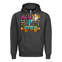 Charcoal Heather drink happy thoughts Zipper Hoodie - Zillion Design Studio
