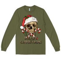 Army Green merry christmas skull Long Sleeve Tee - RanaPortraitStore