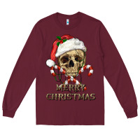 Burgundy merry christmas skull Long Sleeve Tee - RanaPortraitStore