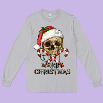 Long Sleeve Tee merry christmas skull