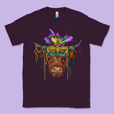 Mardi Gras Mask Highland Cow Classic Tee Designed By Ranaportraitstore