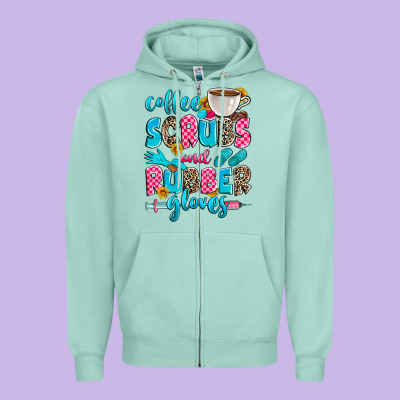 Coffee Scrubs And Rubber Gloves Zipper Hoodie Designed By Zillion Design Studio