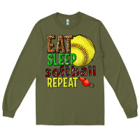 Army Green eat sleep softball repeat Long Sleeve Tee - texasbilliewilder