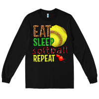 Black eat sleep softball repeat Long Sleeve Tee - texasbilliewilder