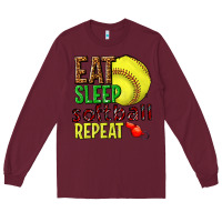 Burgundy eat sleep softball repeat Long Sleeve Tee - texasbilliewilder