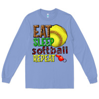 Colony Blue eat sleep softball repeat Long Sleeve Tee - texasbilliewilder