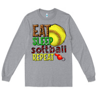 Heather Grey eat sleep softball repeat Long Sleeve Tee - texasbilliewilder